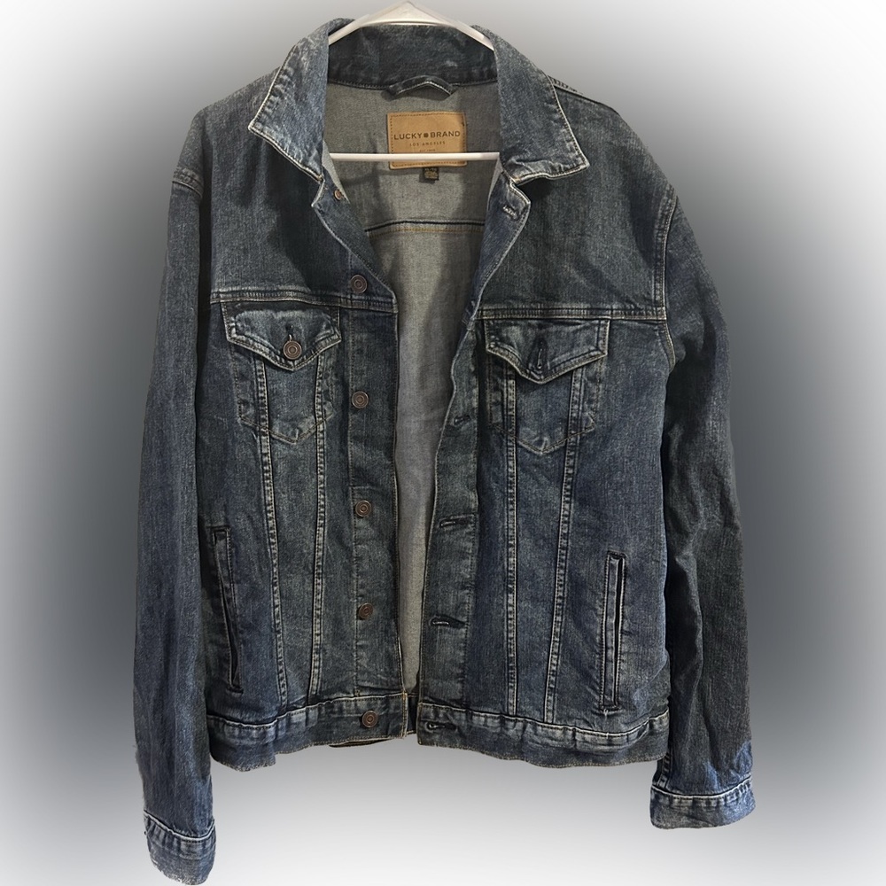 LUCKY BRAND BLUE DENIM TRUCKER JACKET POCKETS & CONCEAL INTERIOR POCKETS XL